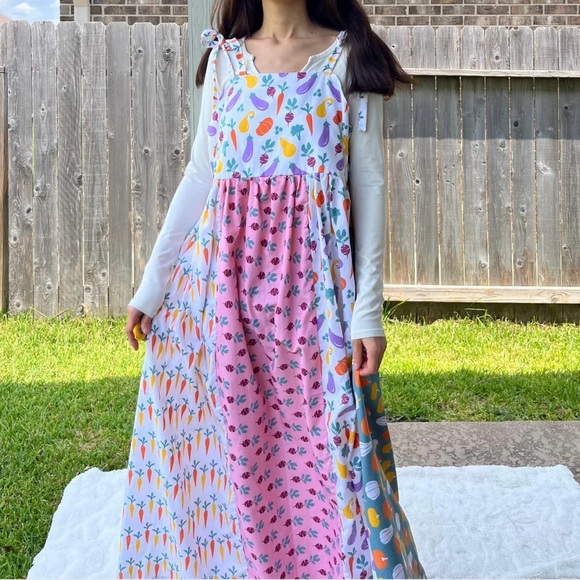 Handmade Dresses & Skirts - Whimsical Veggie Garden Dress Handmade with Shoulder Ties | SKU 08031